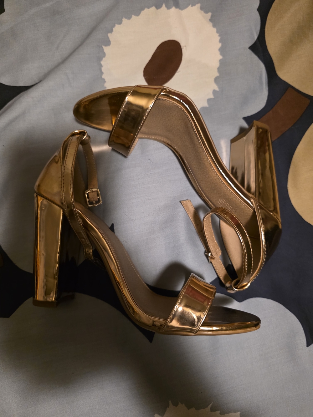 Metallic Rose Gold Block Heel Sandals - Women's Dress Heels